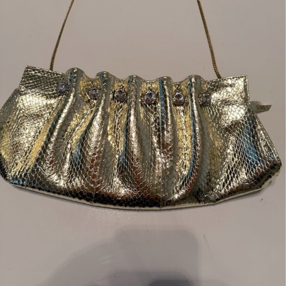 Ashreil Vintage 70/80’s? Gold Metallic Dimond GoldChin Leather SnakePrint Purse